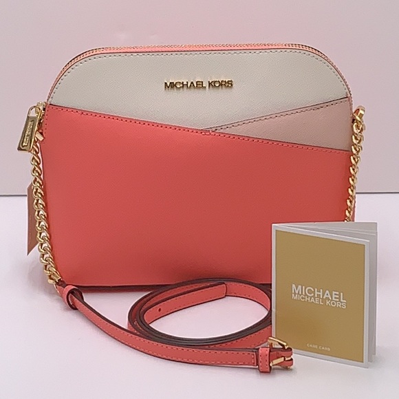 Michael Kors Jet Set Travel Medium Logo Dome Crossbody Grapefruit Multi Color - Picture 1 of 16